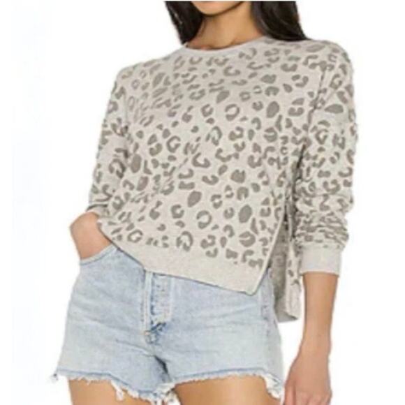 Rails Tops - Rails Marlo Flocked Heather Grey Leopard Print Pullover Crewneck Sweatshirt